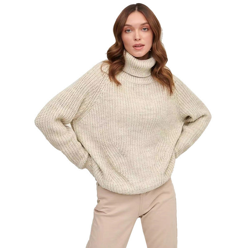 Women chunky knit sweater with high collar Lune London