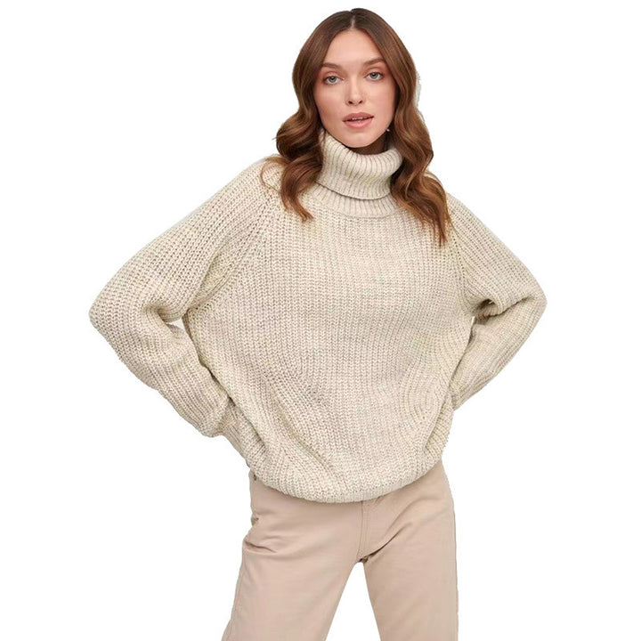 Women chunky knit sweater with high collar Lune London