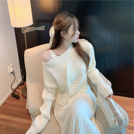 Pull en tricot détendu pour femme avec encolure asymétrique et texture côtelée Chic & Stil