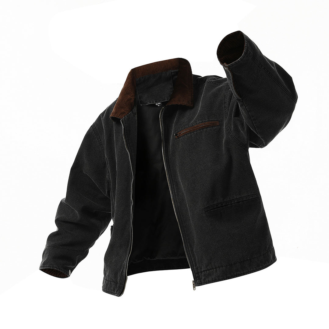 Urban transition jacket for men with structured high collar and numerous practical pockets Lune London