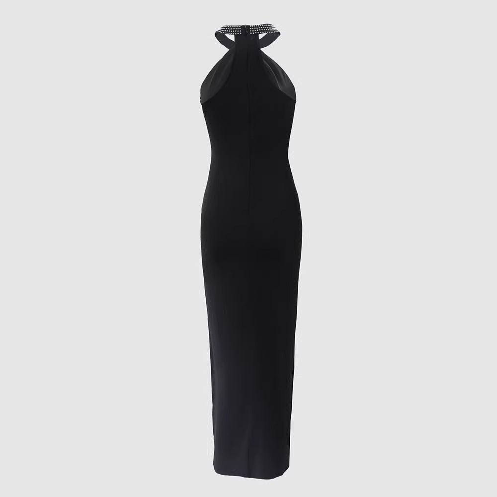 Women's Elegant Tube Dress with Rhinestone Details and Sexy Leg Slit Lune London