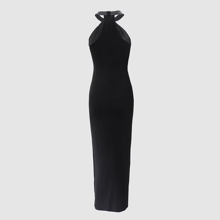 Women's Elegant Tube Dress with Rhinestone Details and Sexy Leg Slit Lune London