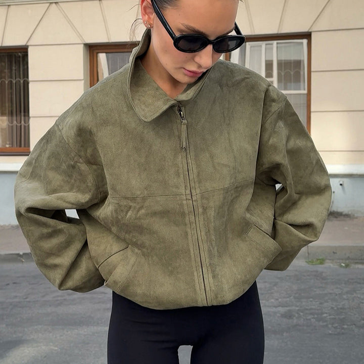 Casual oversized jacket for women in soft suede imitation Lune London