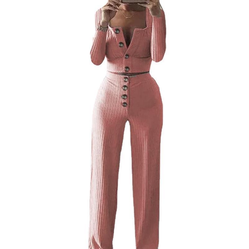 Two-piece set for women with button placket and straight trousers Lune London