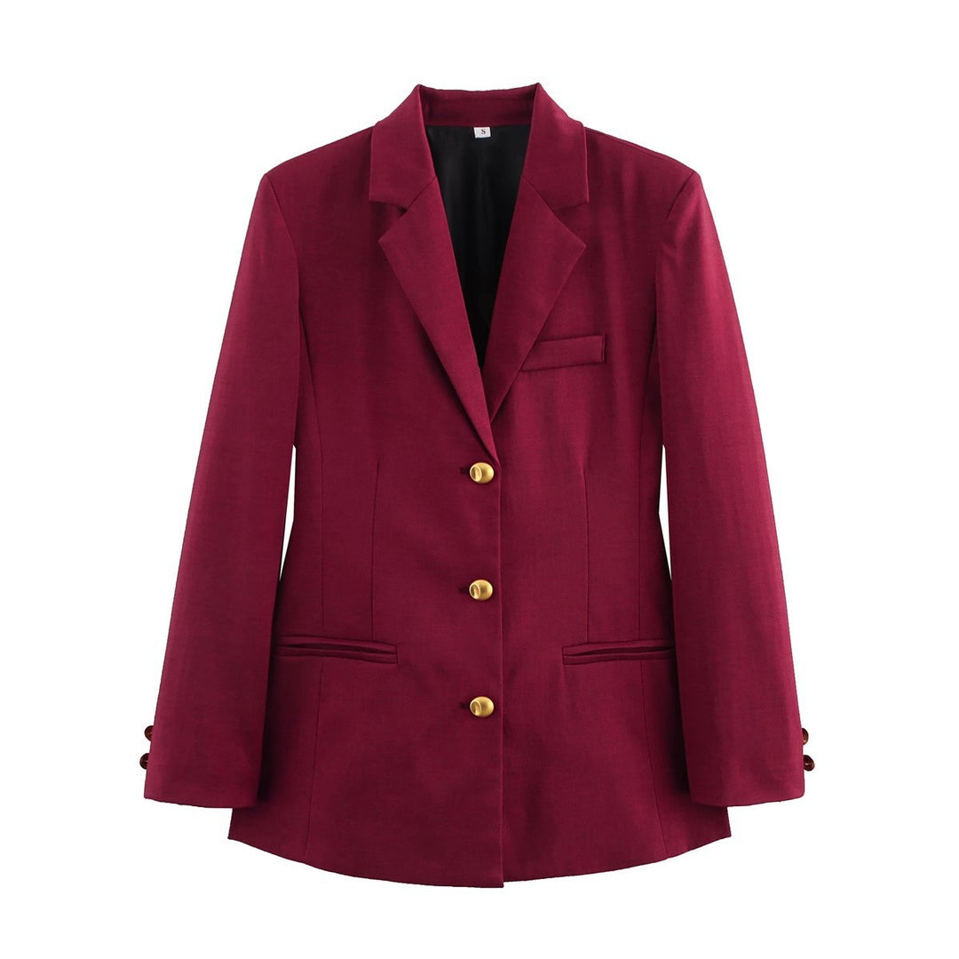 Plaid blazer for women with gold button details Lune London