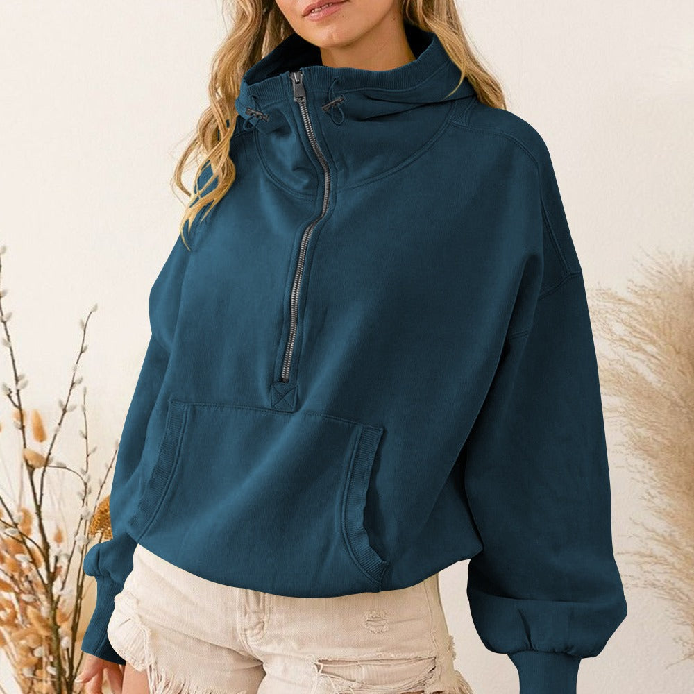 Ladies Zip Hooded Sweatshirt Sporty with Chic Casual Cut and Style