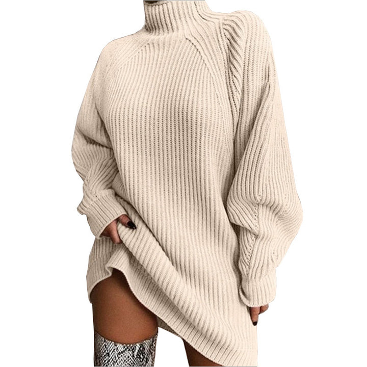 Chunky knit sweater for women with high collar and side slit Lune London