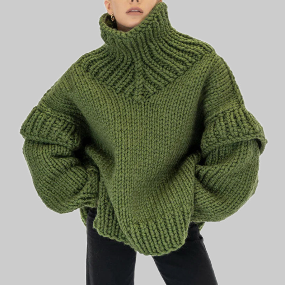 Oversized knit sweater for women with voluminous sleeves and a high collar Lune London
