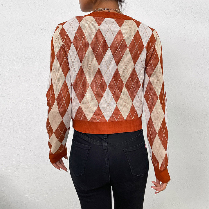 Pull en tricot à la mode pour femme avec motif en losange et coupe décontractée Chic & Stil