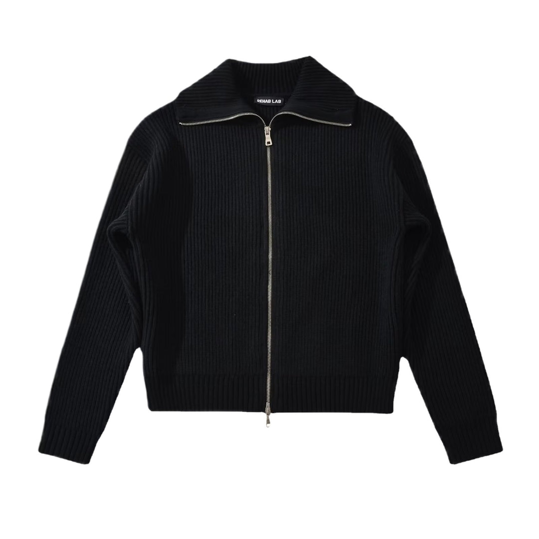 Lune London women's high collar zip-up knit jacket