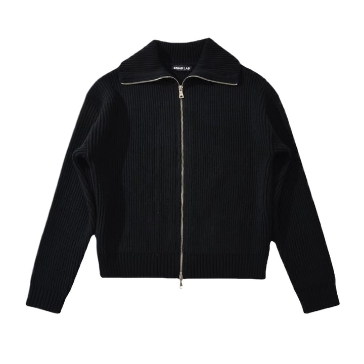 Lune London women's high collar zip-up knit jacket