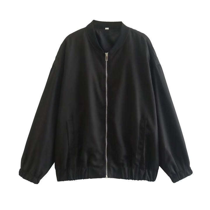 Casual bomber jacket for women in lightweight material with elastic hem and practical pockets Lune London