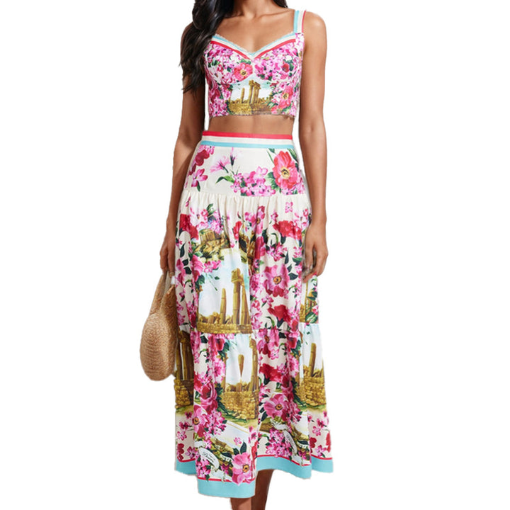 Ensemble floral à deux pièces pour femmes avec détails en dentelle et volants Chic & Stil