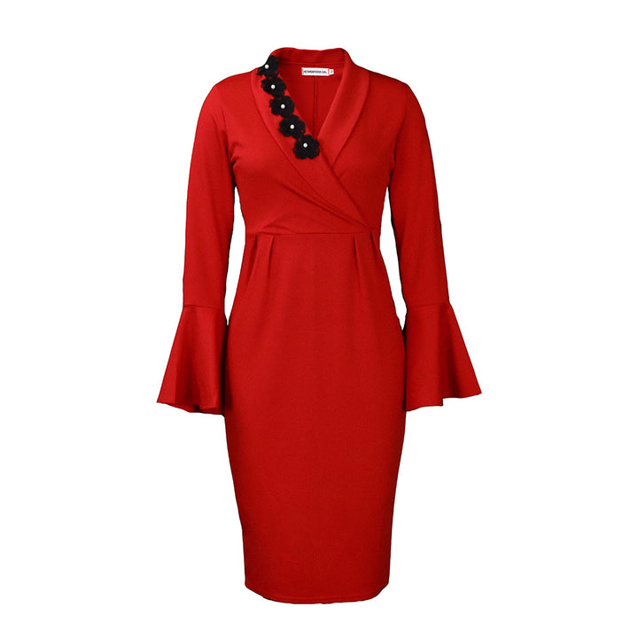 Floral accent chic and style women's wrap dress with ruffled sleeves