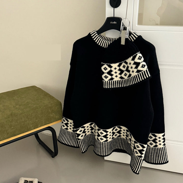 Pull en tricot élégant pour femme avec motif géométrique et col rond Chic & Stil