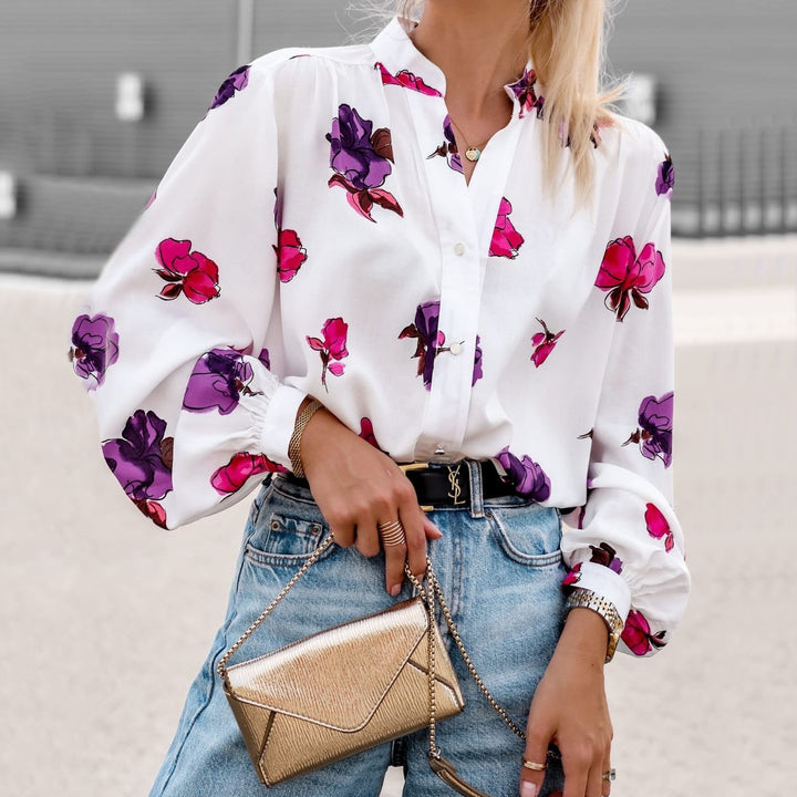 Women Elegant Blouse with Floral Pattern and Effective Puff Sleeves Lune London