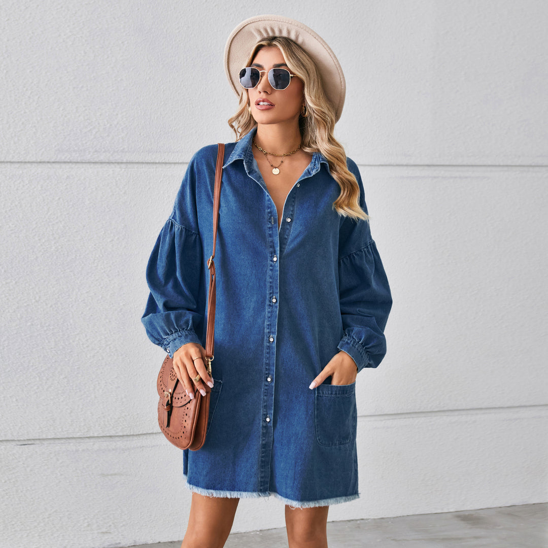 Women's denim dress with voluminous sleeves Lune London