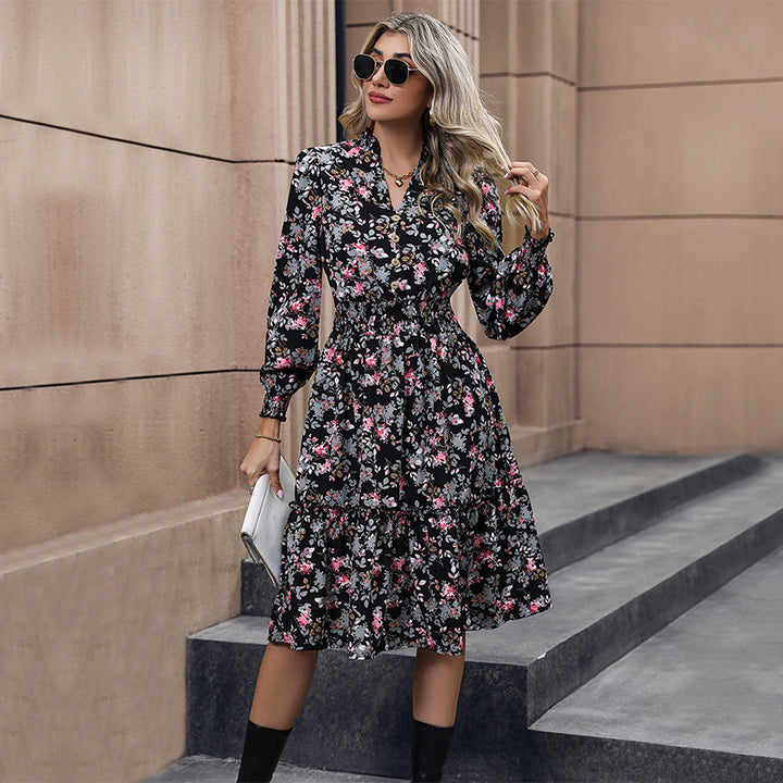 Midi dress for women with floral accents and gathered details Lune London