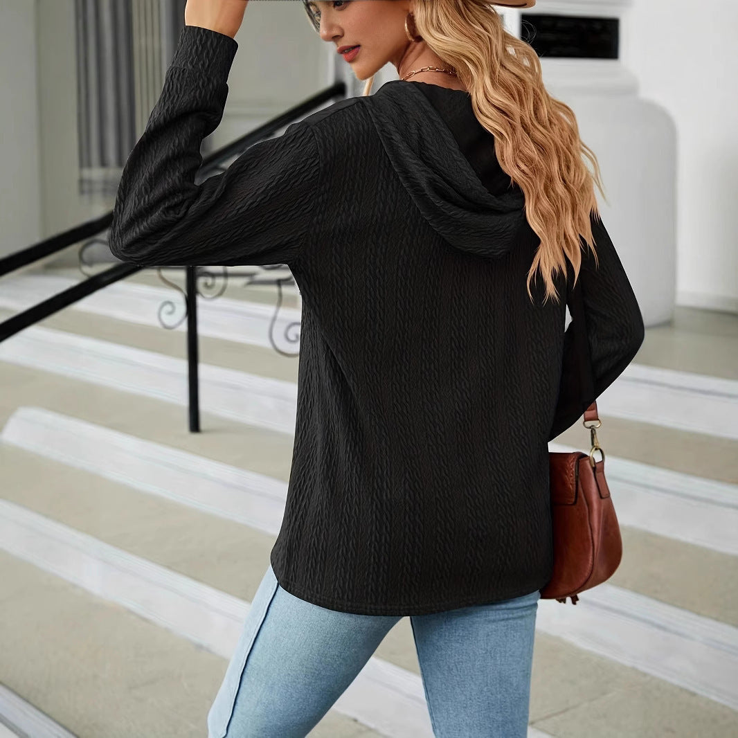 Women's hoodie with textured fabric and button detail Lune London