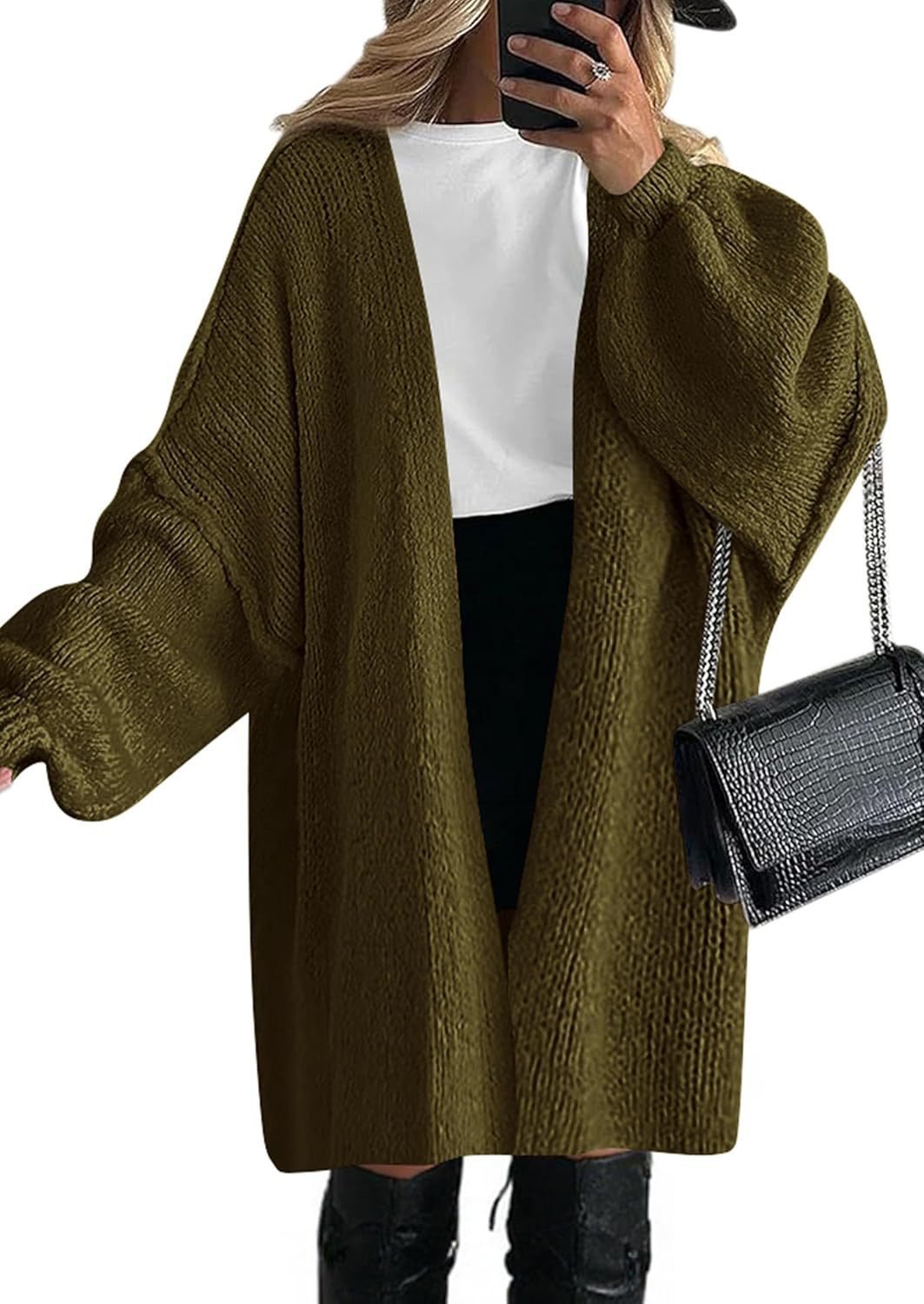 Women Casual Knitted Coat with Deep V-neck and Wide Sleeves Lune London
