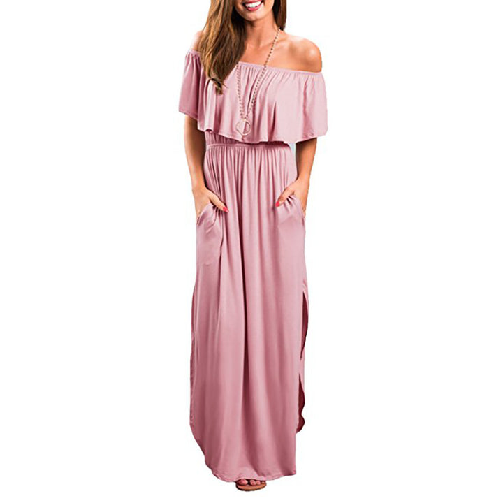 Maxi dress for women with an off-shoulder design and a ruffled detail Chic and Style