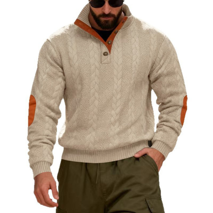 Structured knit sweater for men with high collar and snap button details Lune London