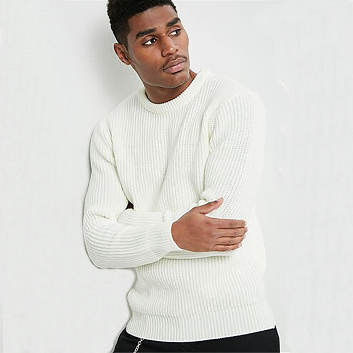 Raw knit sweater for men with textured pattern and round neck Chic and Style