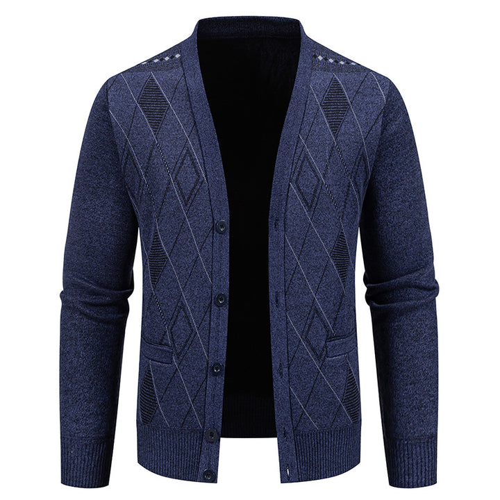 Stylish knitted jacket for men with V-neck and textured pattern Lune London