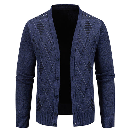 Stylish knitted jacket for men with V-neck and textured pattern Lune London