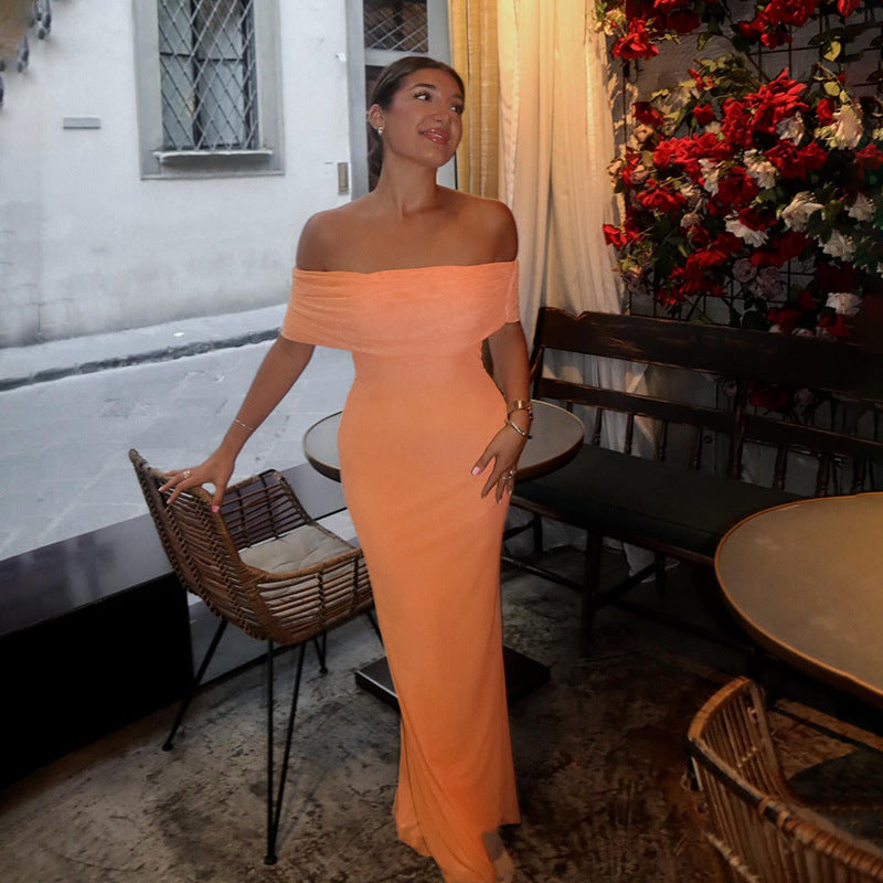 Elegant evening dress for women with a chic off-shoulder design