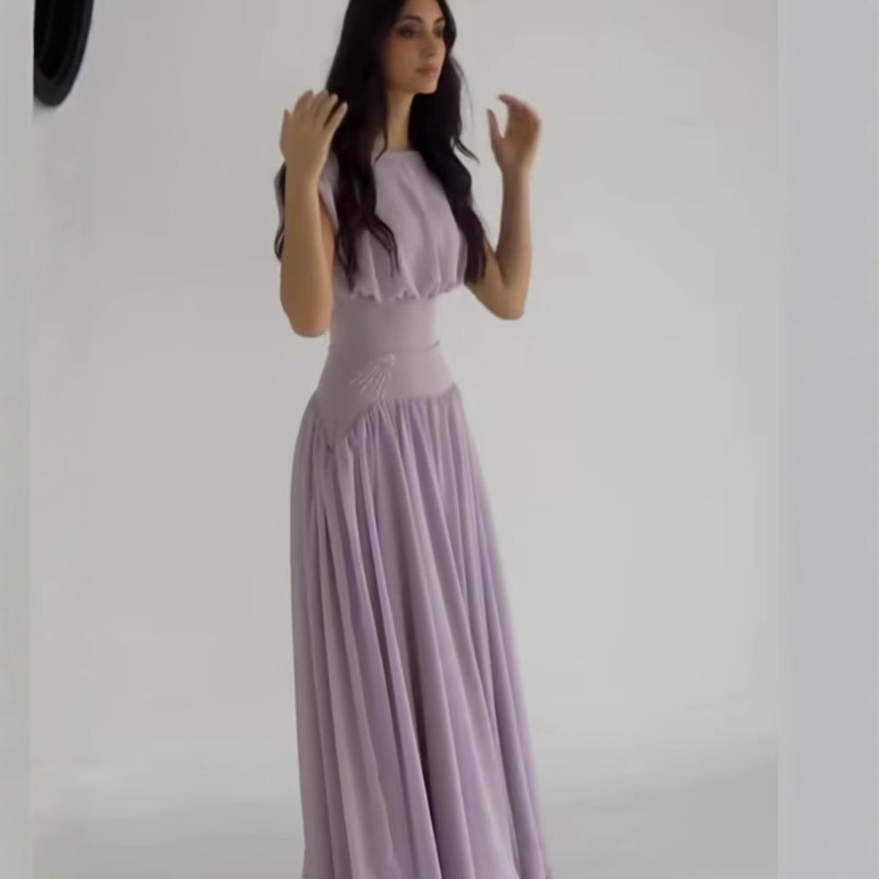 Maxi dress for ladies with elegant gathering and feminine accents Lune London