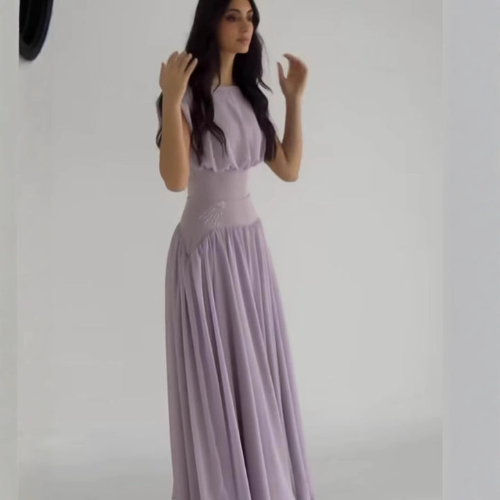 Maxi dress for ladies with elegant gathering and feminine accents Lune London