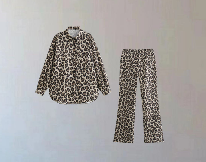 Lune London Women's Wide Leg Leopard Print Pants