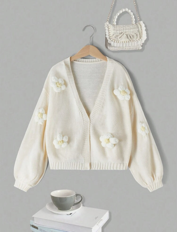Short jacket for women with playful flower appliqués Lune London