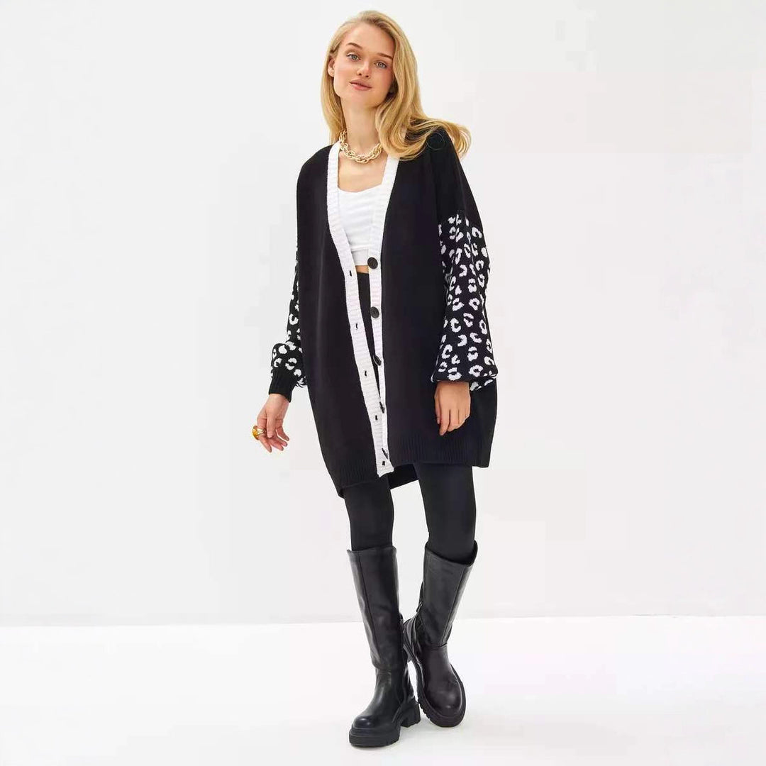 Lune London Women’s Cardigan with Leopard Print and Buttons