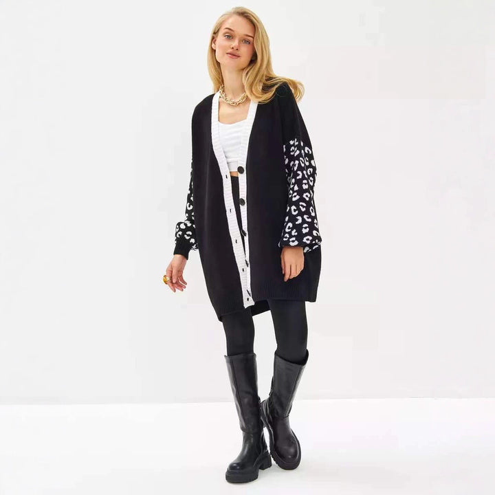 Lune London Women’s Cardigan with Leopard Print and Buttons