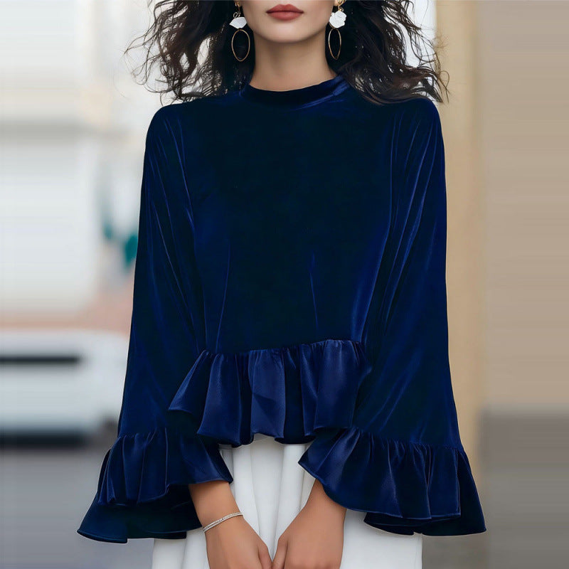 Women's Flowing Top with Ruffle Details and Long Sleeves Lune London