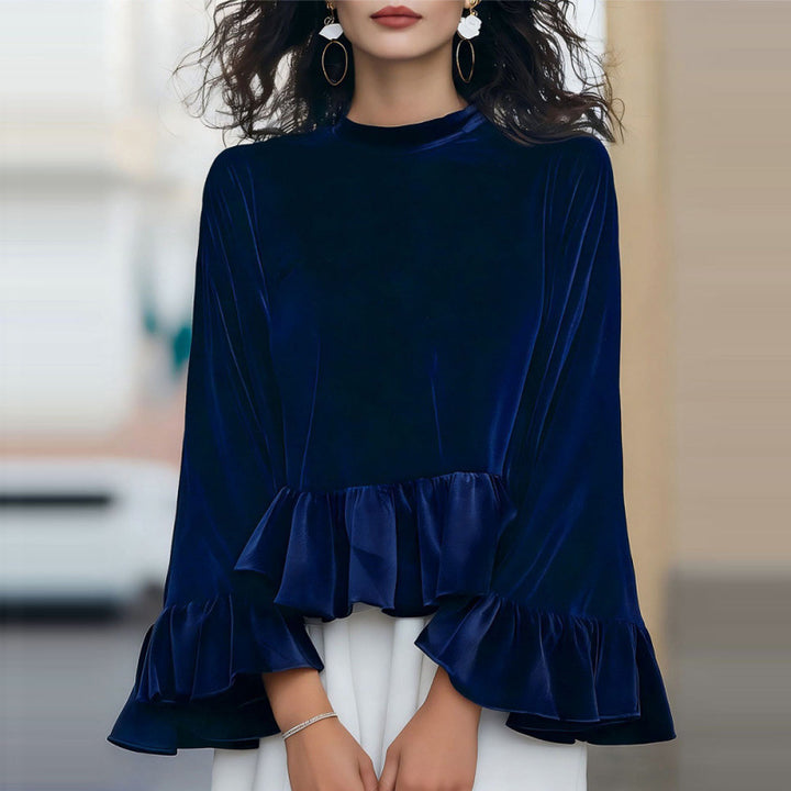 Women's Flowing Top with Ruffle Details and Long Sleeves Lune London
