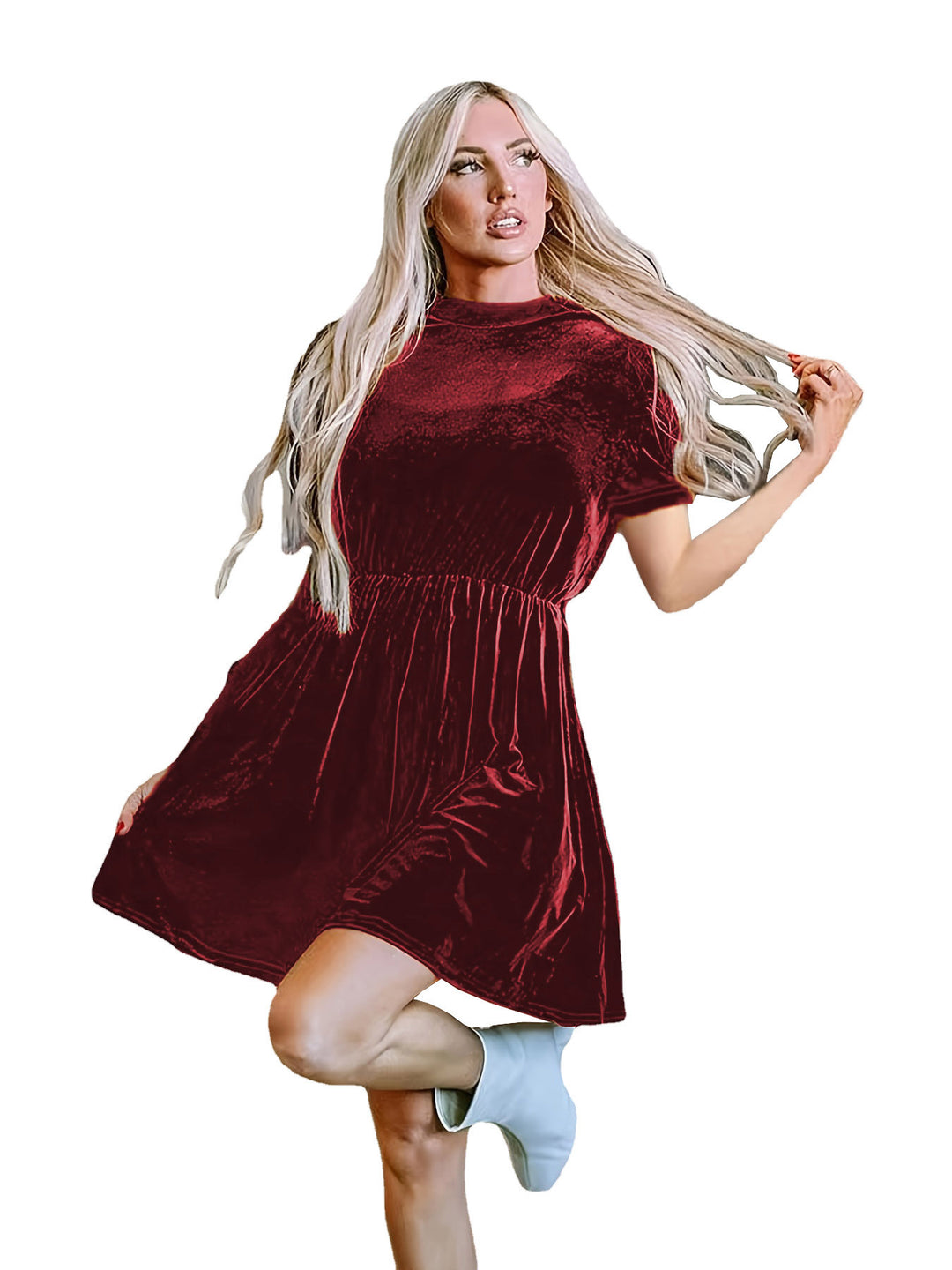 Short Sleeve Velvet Dress for Women with a Fitted Cut and A-Line Skirt Lune London