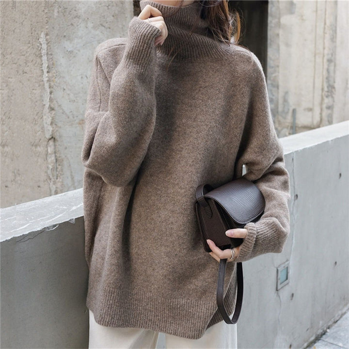 Women Oversized High Neck Sweater with Puffed Sleeves Lune London