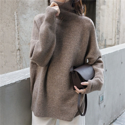 Women Oversized High Neck Sweater with Puffed Sleeves Lune London