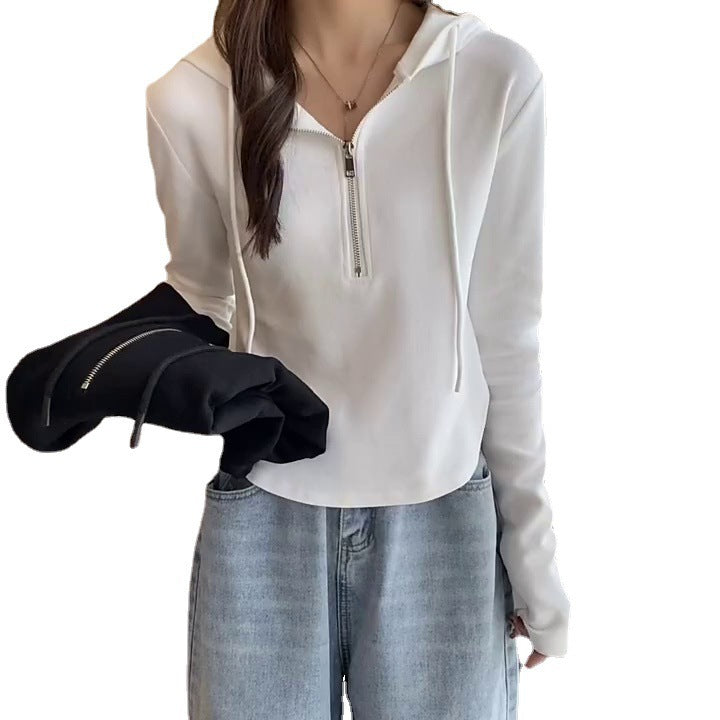 Women's modern hooded shirt with short zipper Chic & Stil