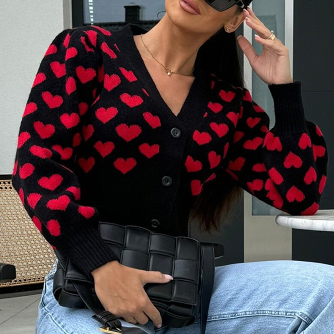Lady cardigan with heart-shaped pattern and decorative buttons Lune London