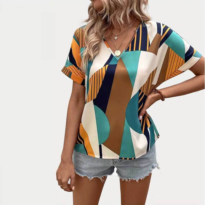 Women Short Sleeve Top Abstract Print Lune London