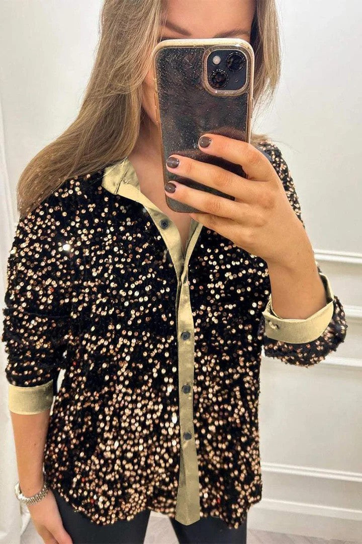 Blouse en sequins étincelants pour femmes avec col classique Chic & Stil
