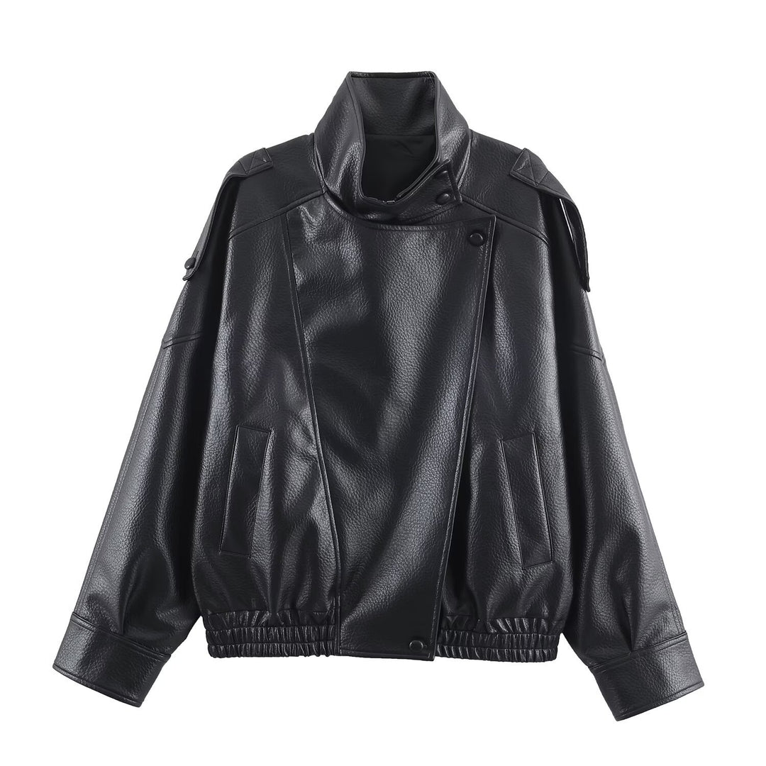 Veste en faux cuir à la mode pour femmes avec col élégant Chic & Stil