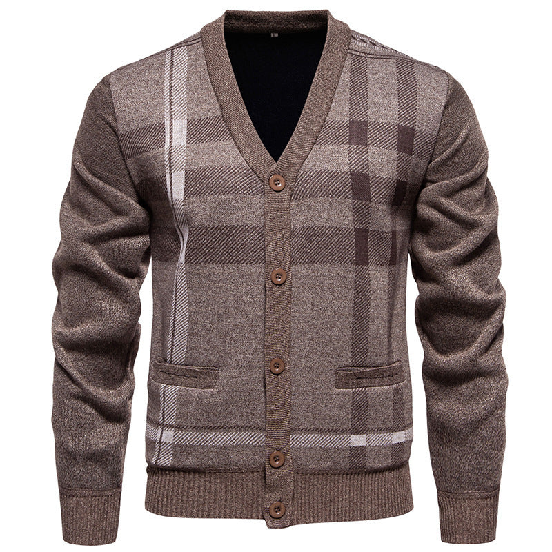 Modern knitted jacket for men with classic plaid pattern Lune London