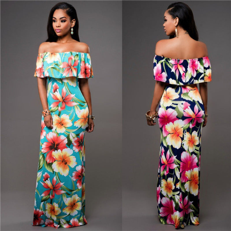 Robe maxi pour femmes avec décolleté bardot et motifs floraux Chic & Stil