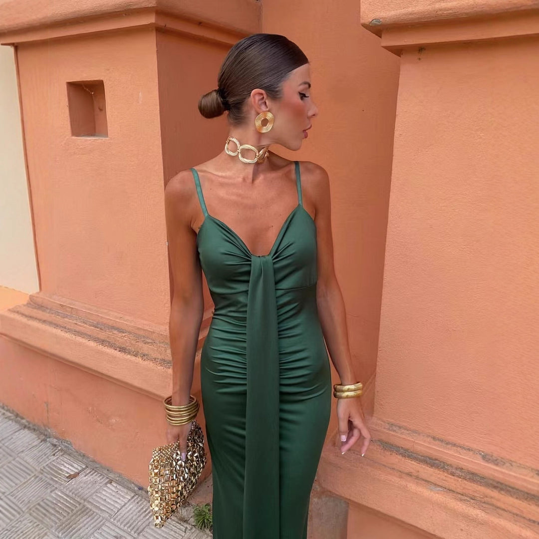 Fitted long dress for women with stylish wrapped design Lune London