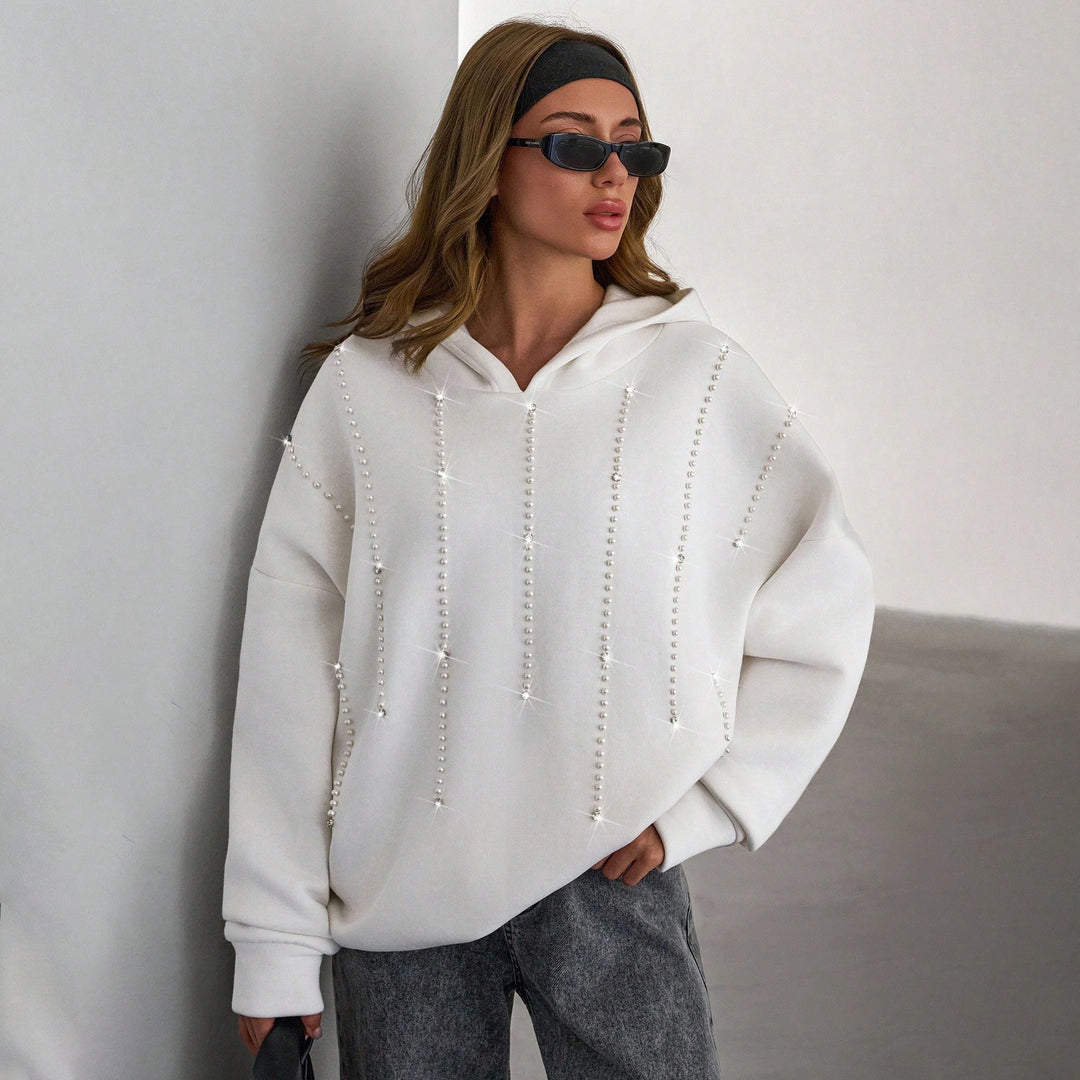 Oversized hoodie for women with elegant pearl accents Lune London